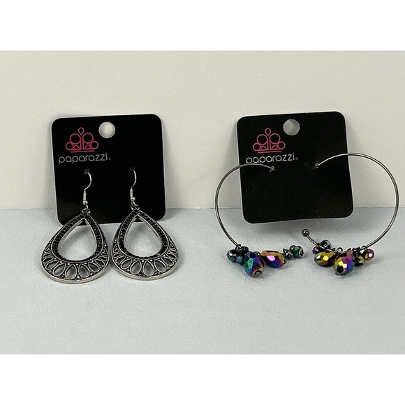 paparazzi Jewelry - Paparazzi Earrings Lot Silver Teardrop Filigree & Beaded Hoop Dangle Set